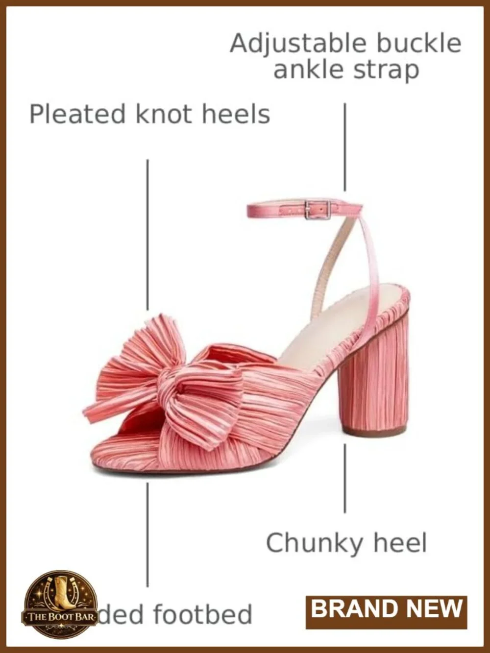 Wedding Heeled Sandals Bow Knot Padded Insole Chunky Block Heel Ankle Strap